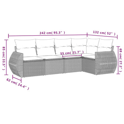 5 Piece Garden Sofa Set with Cushions Black Poly Rattan Payday Deals
