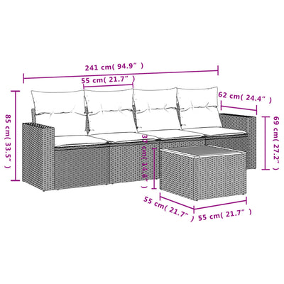 5 Piece Garden Sofa Set with Cushions Black Poly Rattan Payday Deals