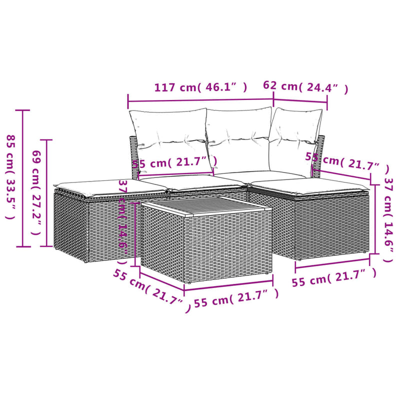 5 Piece Garden Sofa Set with Cushions Black Poly Rattan Payday Deals