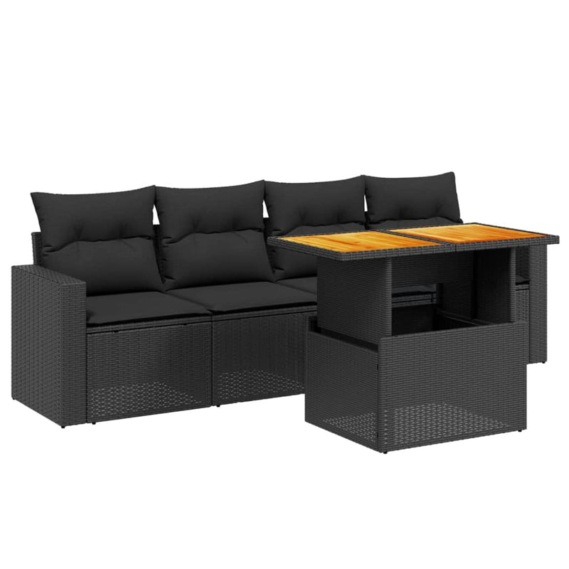 5 Piece Garden Sofa Set with Cushions Black Poly Rattan Payday Deals