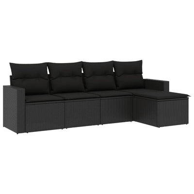 5 Piece Garden Sofa Set with Cushions Black Poly Rattan Payday Deals