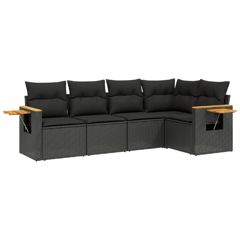 5 Piece Garden Sofa Set with Cushions Black Poly Rattan Payday Deals