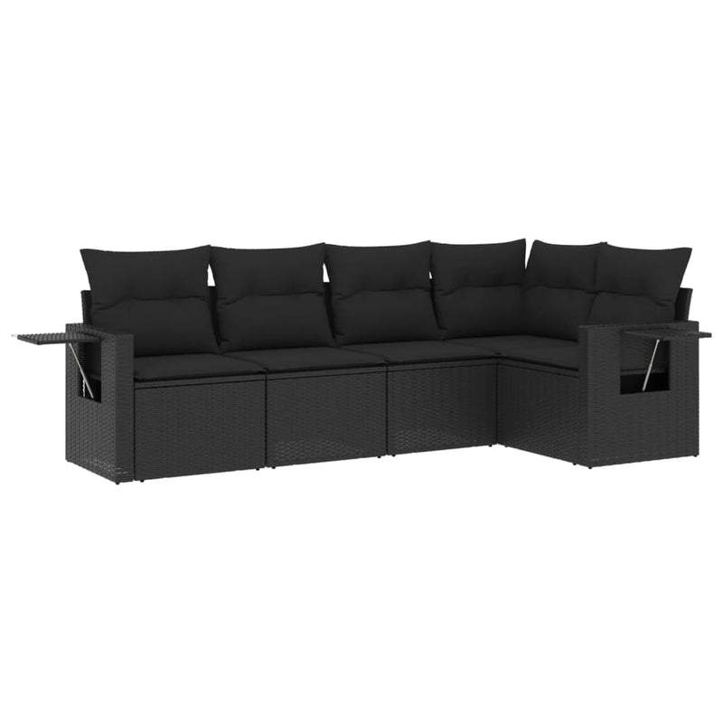 5 Piece Garden Sofa Set with Cushions Black Poly Rattan Payday Deals