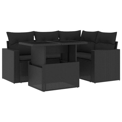 5 Piece Garden Sofa Set with Cushions Black Poly Rattan Payday Deals