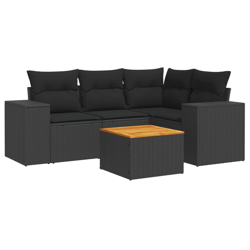 5 Piece Garden Sofa Set with Cushions Black Poly Rattan Payday Deals