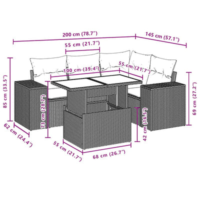 5 Piece Garden Sofa Set with Cushions Black Poly Rattan Payday Deals