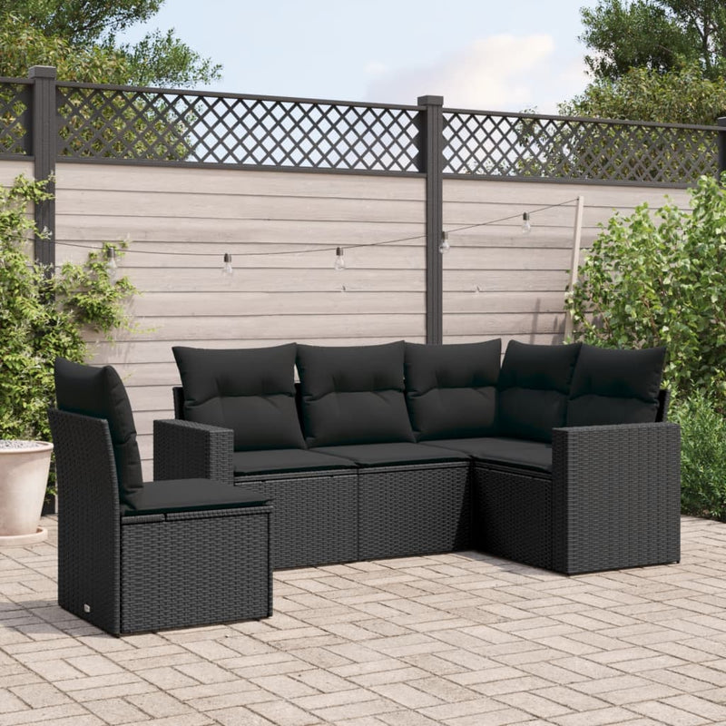 5 Piece Garden Sofa Set with Cushions Black Poly Rattan Payday Deals