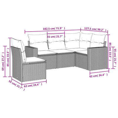 5 Piece Garden Sofa Set with Cushions Black Poly Rattan Payday Deals