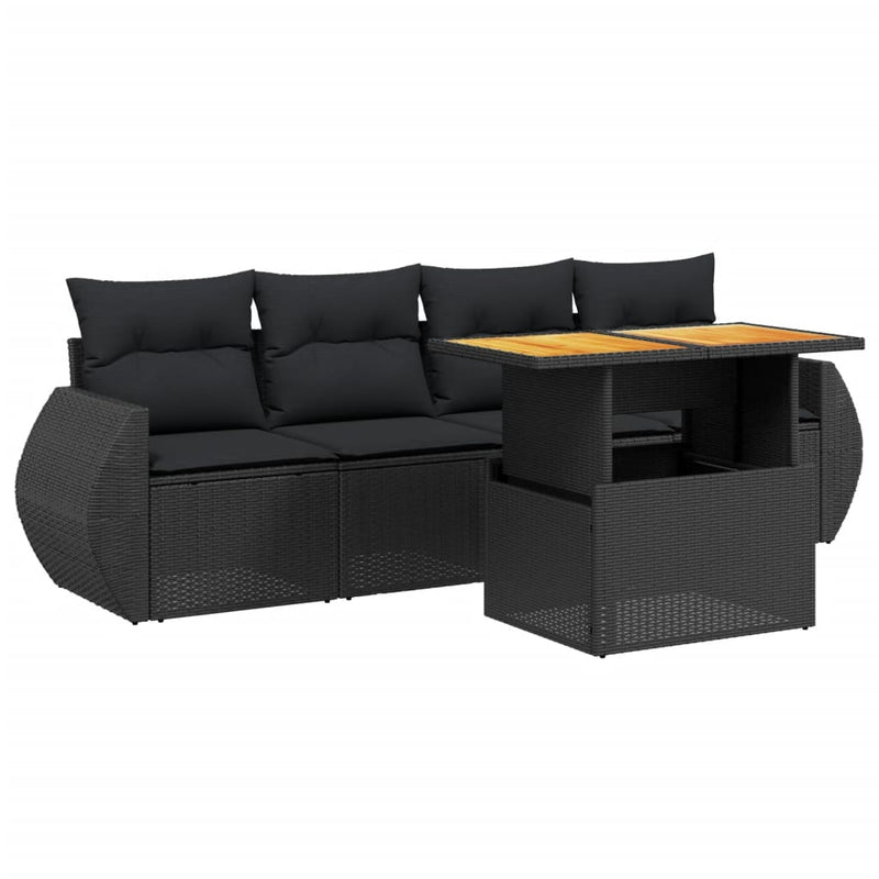 5 Piece Garden Sofa Set with Cushions Black Poly Rattan Payday Deals