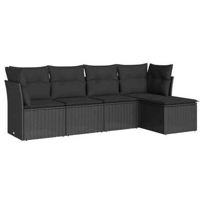 5 Piece Garden Sofa Set with Cushions Black Poly Rattan Payday Deals