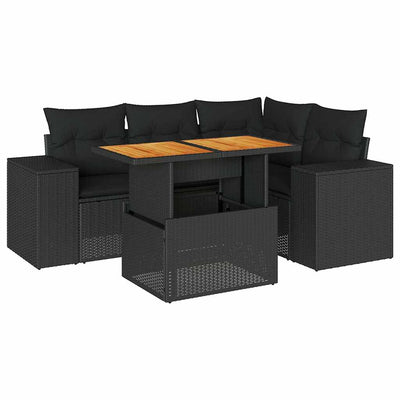 5 Piece Garden Sofa Set with Cushions Black Poly Rattan Payday Deals