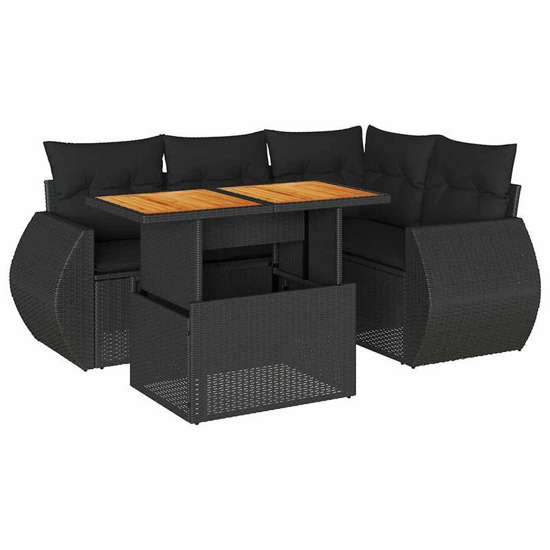 5 Piece Garden Sofa Set with Cushions Black Poly Rattan Payday Deals