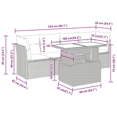 5 Piece Garden Sofa Set with Cushions Black Poly Rattan Payday Deals