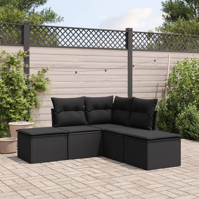 5 Piece Garden Sofa Set with Cushions Black Poly Rattan Payday Deals