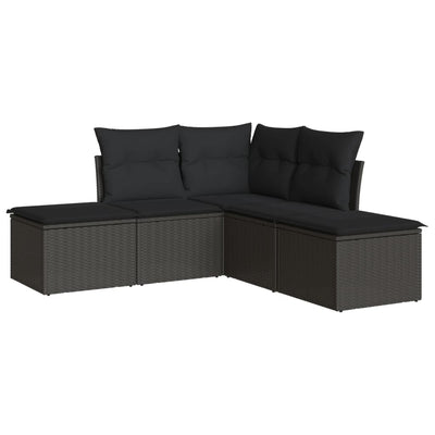 5 Piece Garden Sofa Set with Cushions Black Poly Rattan Payday Deals