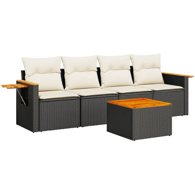 5 Piece Garden Sofa Set with Cushions Black Poly Rattan Payday Deals