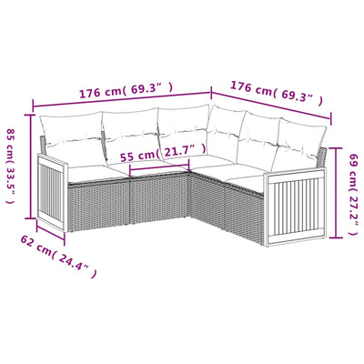 5 Piece Garden Sofa Set with Cushions Black Poly Rattan Payday Deals