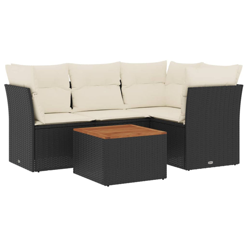 5 Piece Garden Sofa Set with Cushions Black Poly Rattan Payday Deals