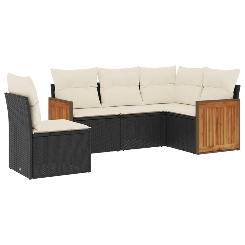 5 Piece Garden Sofa Set with Cushions Black Poly Rattan Payday Deals