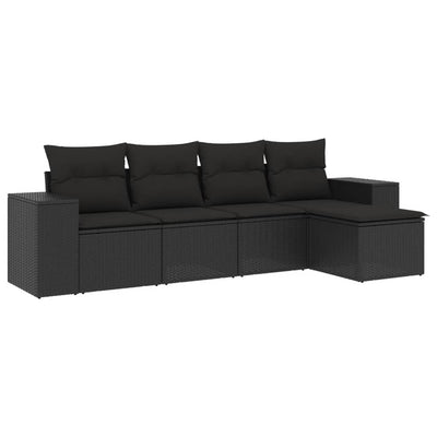 5 Piece Garden Sofa Set with Cushions Black Poly Rattan Payday Deals