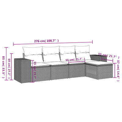 5 Piece Garden Sofa Set with Cushions Black Poly Rattan Payday Deals