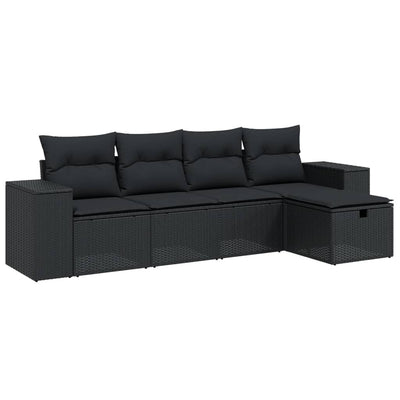 5 Piece Garden Sofa Set with Cushions Black Poly Rattan Payday Deals