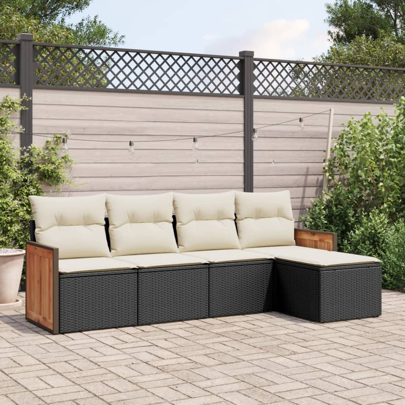 5 Piece Garden Sofa Set with Cushions Black Poly Rattan Payday Deals