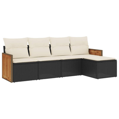 5 Piece Garden Sofa Set with Cushions Black Poly Rattan Payday Deals