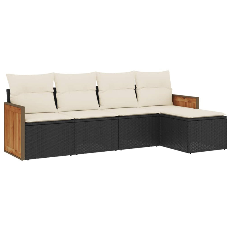 5 Piece Garden Sofa Set with Cushions Black Poly Rattan Payday Deals