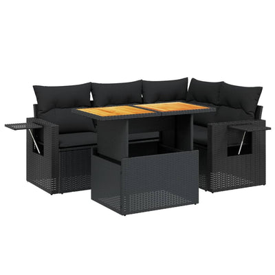 5 Piece Garden Sofa Set with Cushions Black Poly Rattan Payday Deals