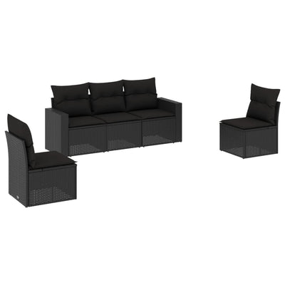 5 Piece Garden Sofa Set with Cushions Black Poly Rattan Payday Deals