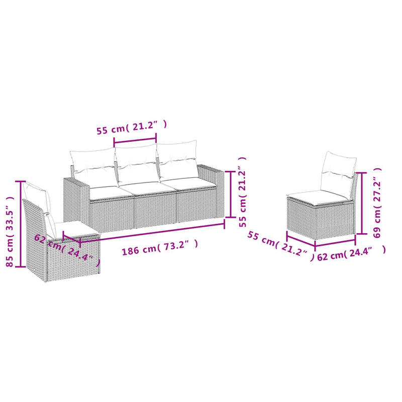 5 Piece Garden Sofa Set with Cushions Black Poly Rattan Payday Deals