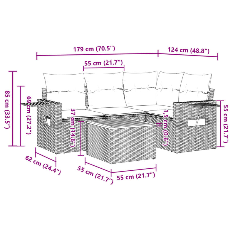 5 Piece Garden Sofa Set with Cushions Black Poly Rattan Payday Deals