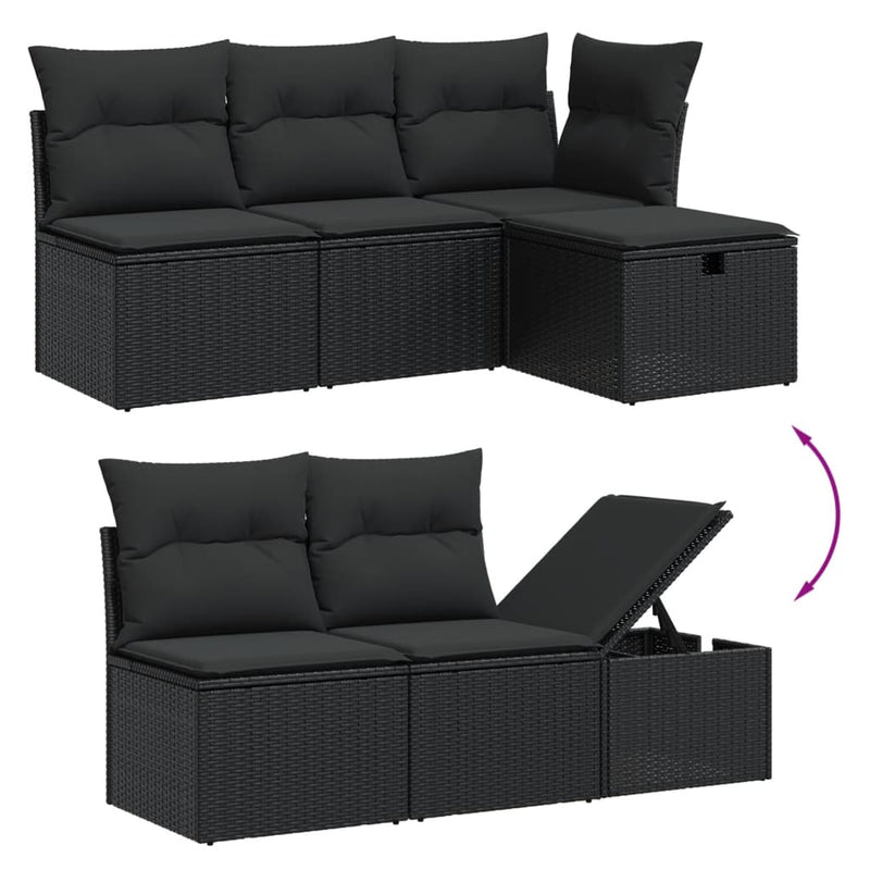 5 Piece Garden Sofa Set with Cushions Black Poly Rattan Payday Deals