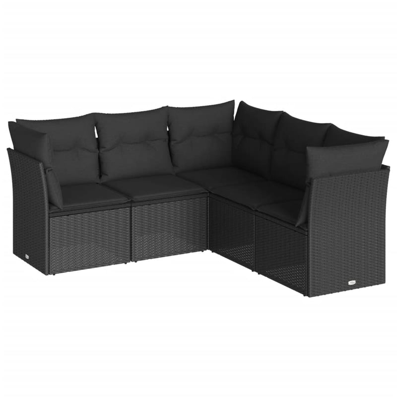 5 Piece Garden Sofa Set with Cushions Black Poly Rattan Payday Deals