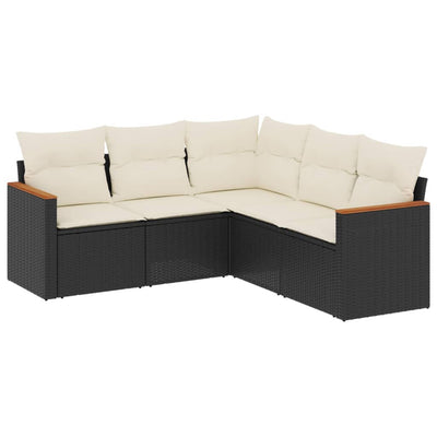 5 Piece Garden Sofa Set with Cushions Black Poly Rattan Payday Deals