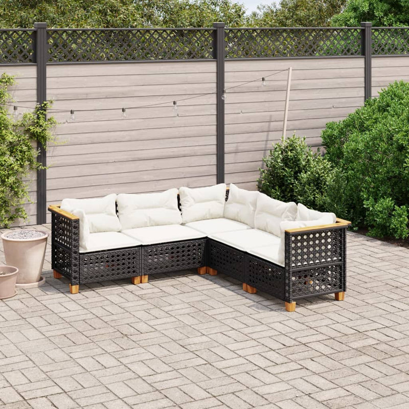 5 Piece Garden Sofa Set with Cushions Black Poly Rattan Payday Deals