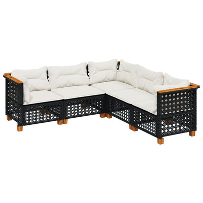 5 Piece Garden Sofa Set with Cushions Black Poly Rattan Payday Deals