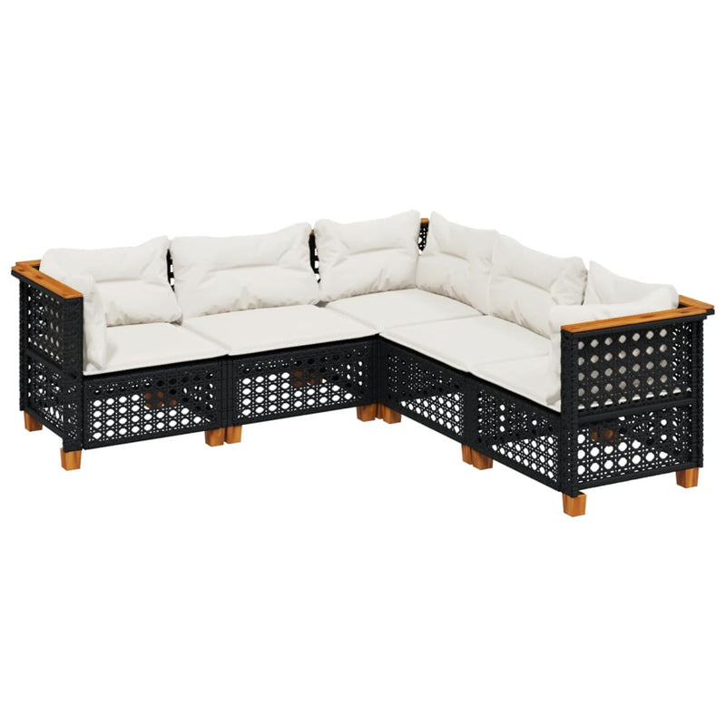 5 Piece Garden Sofa Set with Cushions Black Poly Rattan Payday Deals
