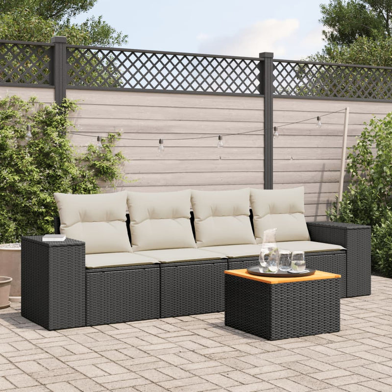 5 Piece Garden Sofa Set with Cushions Black Poly Rattan Payday Deals