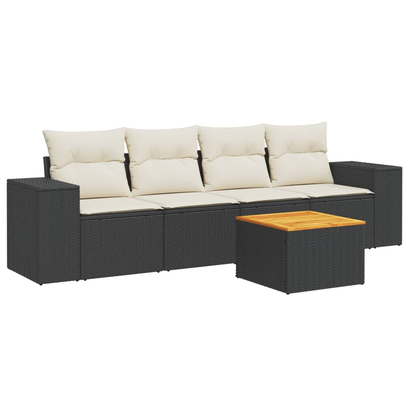 5 Piece Garden Sofa Set with Cushions Black Poly Rattan Payday Deals