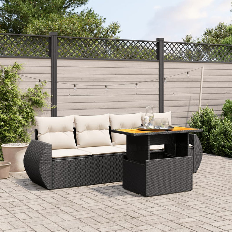 5 Piece Garden Sofa Set with Cushions Black Poly Rattan Payday Deals