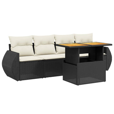5 Piece Garden Sofa Set with Cushions Black Poly Rattan Payday Deals