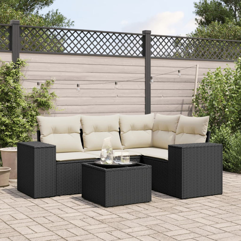 5 Piece Garden Sofa Set with Cushions Black Poly Rattan Payday Deals