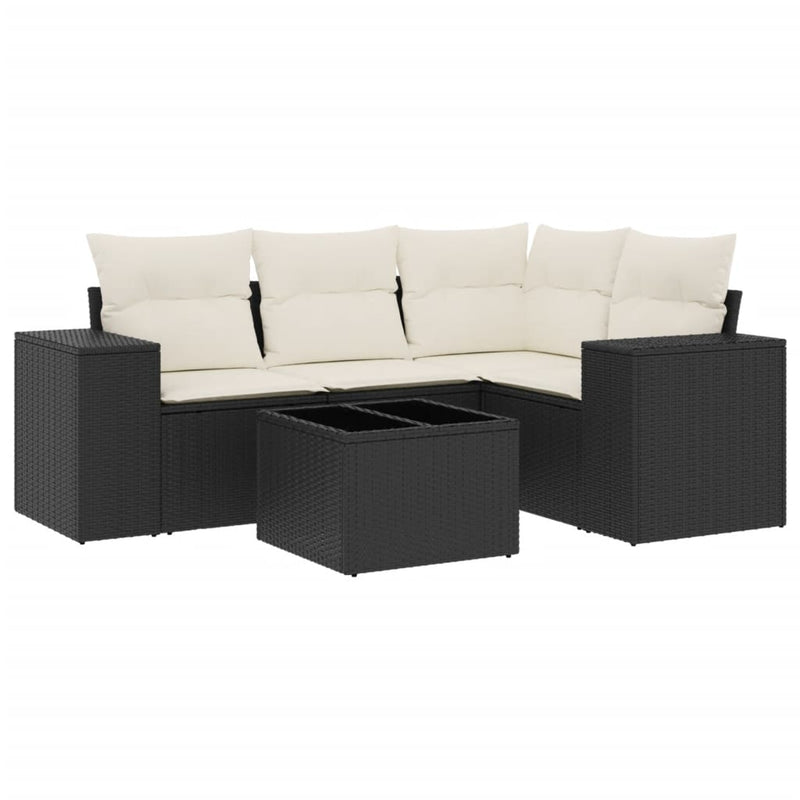 5 Piece Garden Sofa Set with Cushions Black Poly Rattan Payday Deals