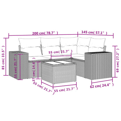 5 Piece Garden Sofa Set with Cushions Black Poly Rattan Payday Deals