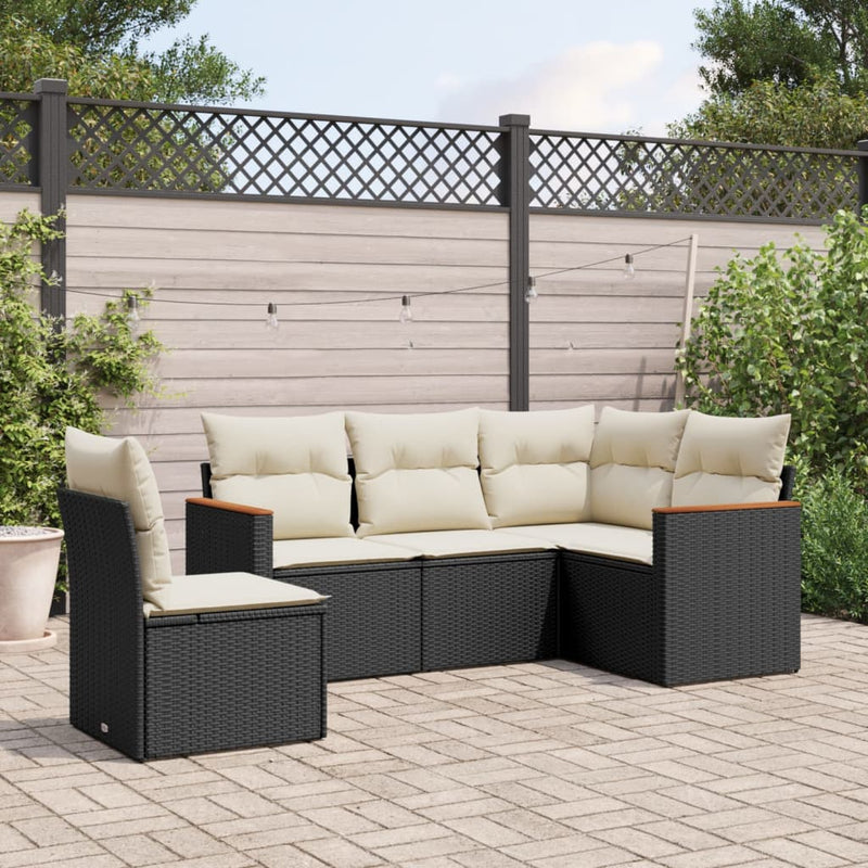 5 Piece Garden Sofa Set with Cushions Black Poly Rattan Payday Deals