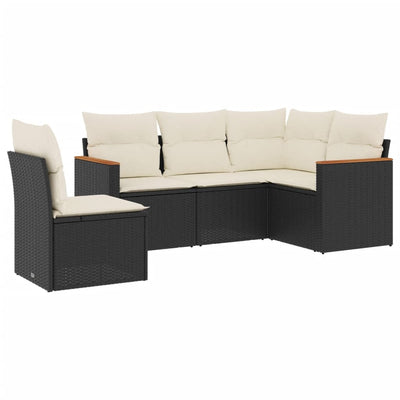 5 Piece Garden Sofa Set with Cushions Black Poly Rattan Payday Deals