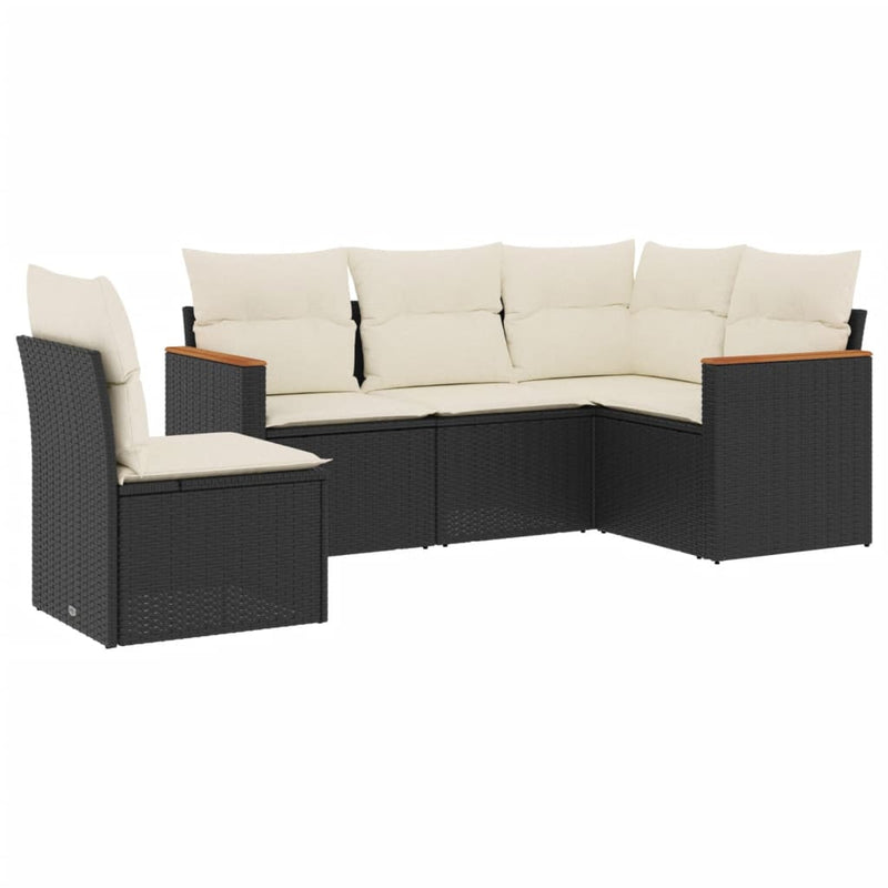 5 Piece Garden Sofa Set with Cushions Black Poly Rattan Payday Deals
