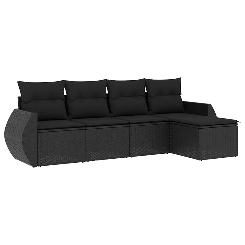 5 Piece Garden Sofa Set with Cushions Black Poly Rattan Payday Deals